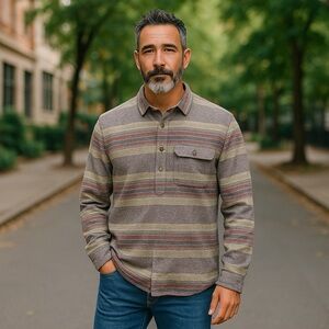 Astrneme Mens Pullover‎ Button Neck Cotton Shirt Size S